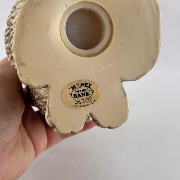 Vintage 1970's Money In the Bank Plastic Cheeky Cat Coin Bank White Gray - Picture 7 of 9